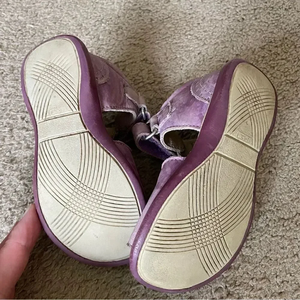 Däumling German Girl Leather Walking Learning Shoe Purple with Flowers Size 7
